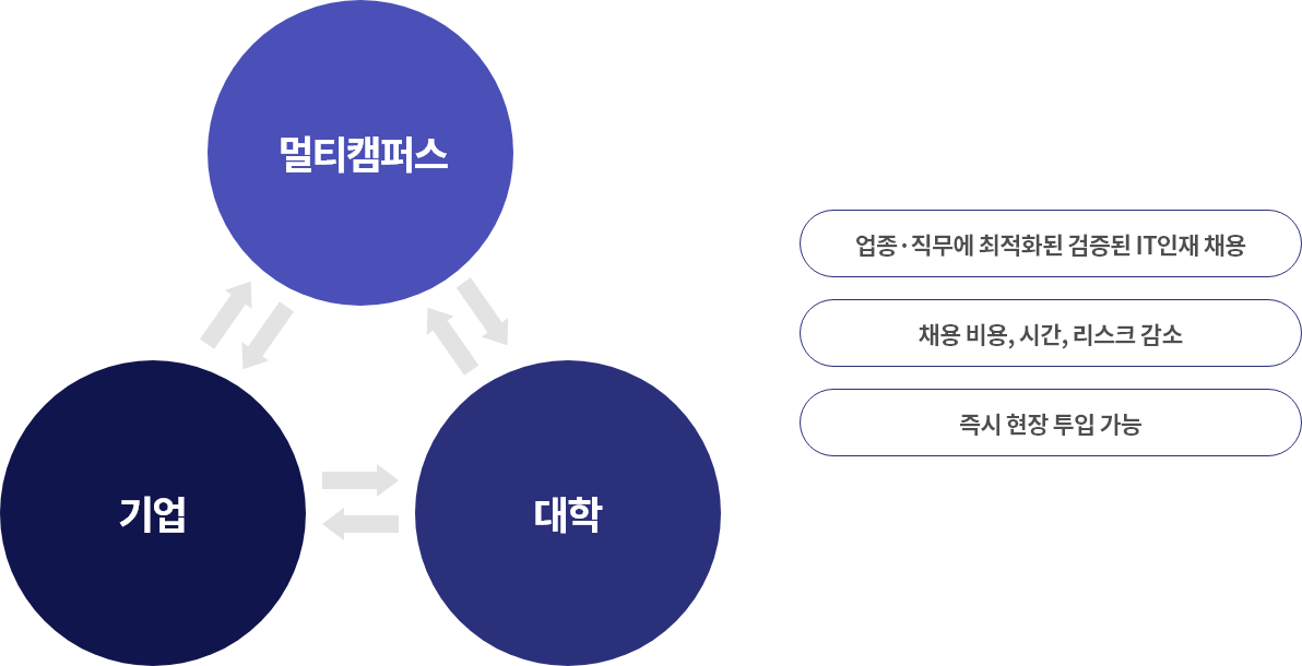 멀티캠퍼스 기업 대학 연계 - 업종·직무에 최적화된 검증된 IT인재 채용, 채용 리스크, 비용/시간 감소, 즉시 현장 투입 가능